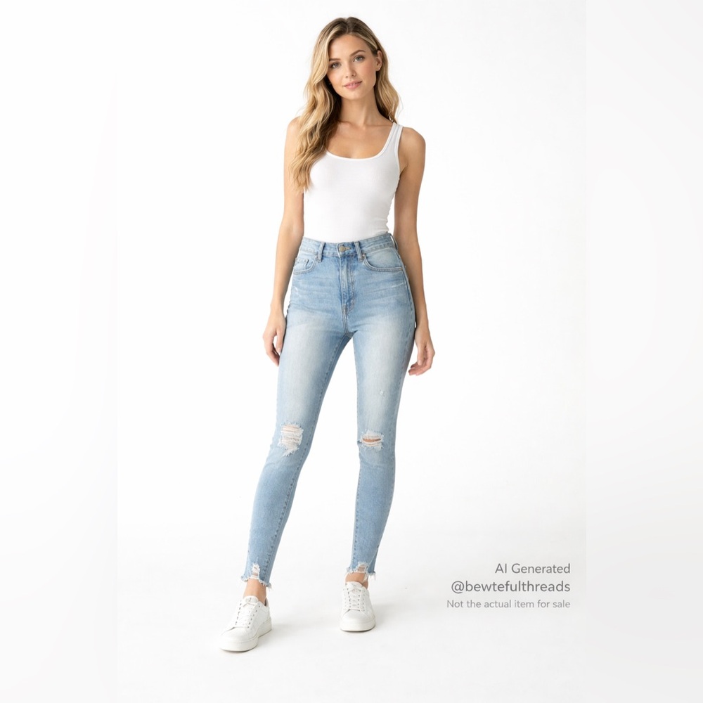 Kancan Size 0 High-Waisted Light Wash Distressed Skinny Jeans